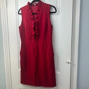 J McLaughlin Mini Dress Womens 6 Red Ruffled Collar Wool Blend Sleeveless Party